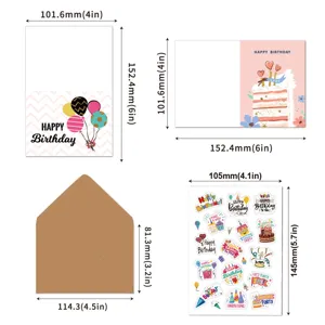 Dimensions du set de cartes d'anniversaire : carte 4x6 po, enveloppe et stickers