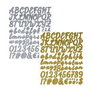 1-inch handwritten gold and silver alphabet stickers with numbers and symbols for DIY crafts