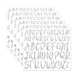 Waterproof metallic silver alphabet sticker set with elegant cursive A-Z capital letters