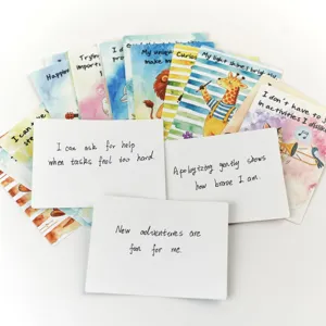 Set of 30 SEL affirmation cards for kids featuring colorful watercolor illustrations