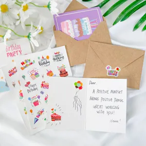 Coffret de cartes d'anniversaire style ins avec enveloppes kraft et autocollants DIY