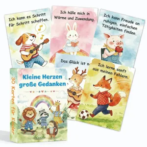 Set of 30 German SEL affirmation cards for kids with cute watercolor animal designs