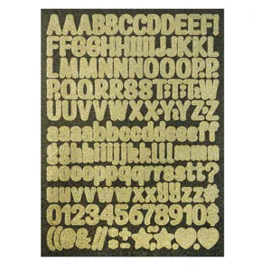 Full set of 0.5 inch gold glitter letter and number stickers for scrapbooking and DIY crafts
