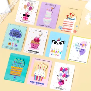 Collection of 10 colorful 3D pop-up birthday greeting cards with cute patterns and messages