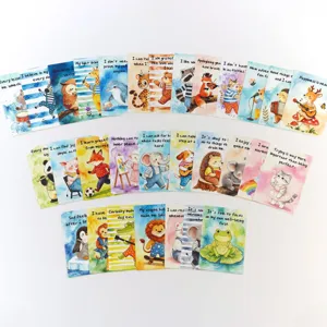 Set of 30 children SEL affirmation cards featuring cute watercolor animal illustrations