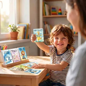 SEL Affirmation Cards for Kids with 30 Inspirational Animal Cards and Wooden Stand