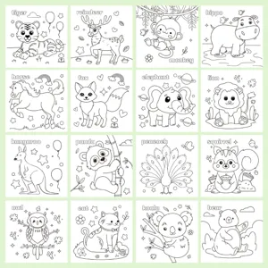 Anteprima dettagliata di 16 pagine da colorare di animali per bambini: tigre e panda