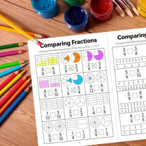 Vista dettagliata della pagina del libro di frazioni con diagrammi matematici colorati.
