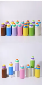 Collezione di borracce termiche colorate in acciaio inox con tappi tondi e vivaci
