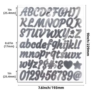Silver mirror alphabet stickers dimensions 1 inch height waterproof self-adhesive sheet