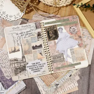 Vintage scrapbooking material paper set with aesthetic collage and antique illustrations