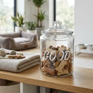 Close-up of 1-inch waterproof mirror alphabet stickers applied to a glass jar