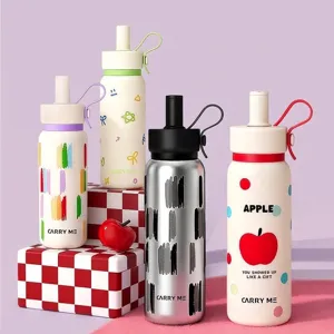 Borraccia Termica in Acciaio Inossidabile 316 Con Cannuccia E Maniglia Portatile Sottovuoto Design Graffiti Artistico Per Viaggi Ufficio Casa