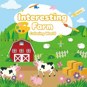 Copertina libro da colorare per bambini a tema fattoria con simpatici animali e fienile