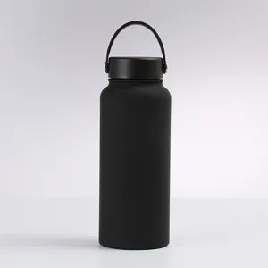 Matte black stainless steel vacuum insulated sports water bottle with portable handle
