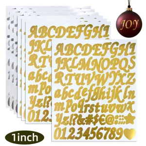 Gold Silber Bronzieren Alphabet Zahlen Aufkleber Vintage Vinyl Selbstklebende Buchstaben Zahlen Dekore Für Feiertagsgeschenk Grußkarte DIY Dekor