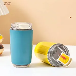 Isolierte Kaffeetassen aus Edelstahl in Blau und Gelb mit auslaufsicheren Deckeln 350ml