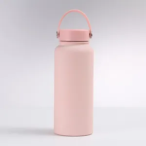 Pink 304 stainless steel vacuum insulated water bottle with handle, minimalist design