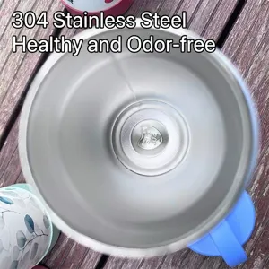 Macro view showing the high-quality 304 stainless steel interior of the thermos cup.