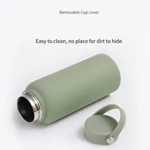 Matte green 304 stainless steel vacuum insulated water bottle with removable lid