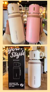 Detailed view of 316 stainless steel vacuum flask and its retail packaging box