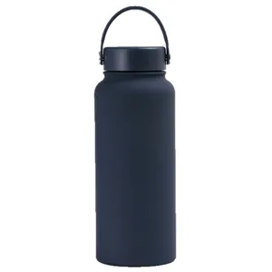 Navy blue 304 stainless steel vacuum insulated water bottle with a portable handle