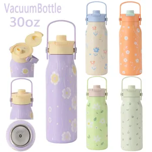 Bottiglie sottovuoto da 30oz in acciaio inox con motivi floreali e maniglia