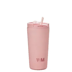 12oz Rosa Edelstahl Vakuumisolierter Kaffeebecher mit Strohhalm und auslaufsicherem Deckel