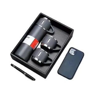 Set regalo borraccia termica in acciaio inox 304 con 3 tazze in elegante scatola nera