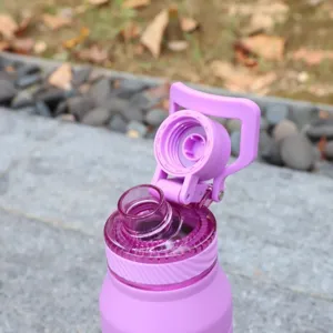 Large capacity purple 316 stainless steel sports water bottle with leak-proof lid design