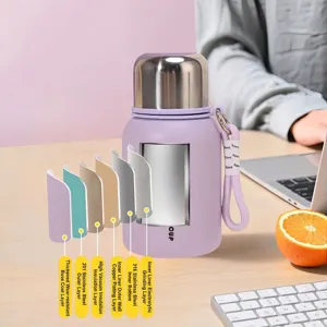 Portable 316 stainless steel vacuum flask with purple finish and carrying strap