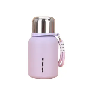 Mini purple 316 stainless steel insulated water bottle thermal cup with carrying strap