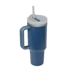 40oz blue stainless steel tumbler with handle and straw for car and outdoor use