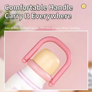 Portable 316 stainless steel insulated water bottle with a comfortable pink handle design