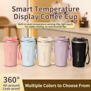 Smart 304 Stainless Steel Coffee Cup Double Wall Vacuum Insulated Travel Mug Portable Thermos With LED Temperature Display Leakproof Office Gift Cup
