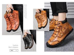 Detailed view of premium handmade leather Martin boots in brown and black colors