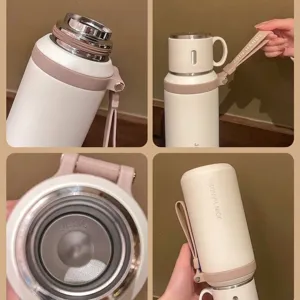 316 stainless steel vacuum insulated bottle with portable strap and pink accents