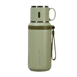 Large green 316 stainless steel vacuum insulated bottle with cup lid and carrying strap