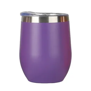 Lila 12oz 304 Edelstahl vakuumisolierter eiförmiger Weinbecher mit praktischem Deckel