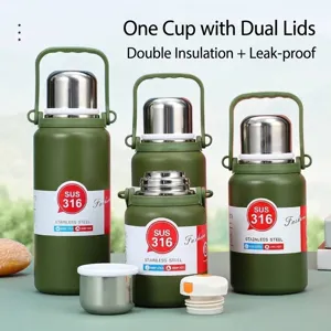 Military green 316 stainless steel vacuum insulated water bottles with handles