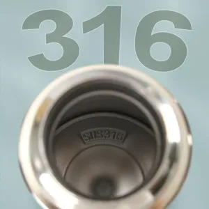 Close-up of 316 stainless steel vacuum flask interior showing the SUS316 material engraving