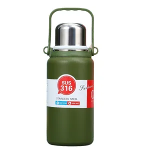 Army green 316 stainless steel vacuum flask with portable handle for outdoor sports