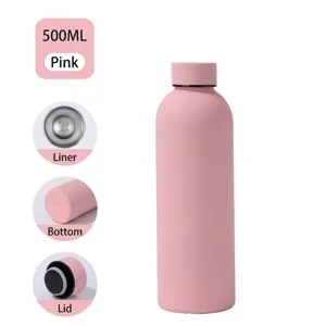 Ροζ ματ παγούρι θερμός 500ML από ανοξείδωτο ατσάλι 304 για όλα τα αθλήματα