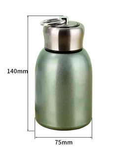 Mini cute chubby stainless steel vacuum flask detail showing 140mm height and 75mm diameter