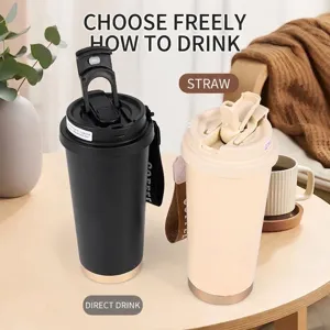 316 stainless steel insulated coffee tumbler with dual-mode lid for straw and direct drinking
