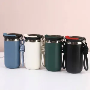 304 Stainless Steel Insulated Coffee Mug Portable Vacuum Cup With Carrying Rope Large Capacity Water Bottle Leakproof Tumbler For Office Outdoor Travel Men Women