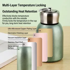 Mini portable green stainless steel insulated water bottle with cute chubby design for travel