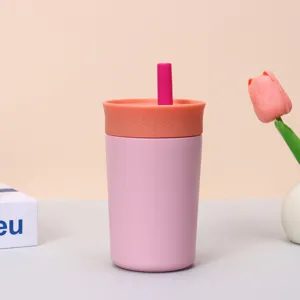 Roze en oranje 304 roestvrijstalen geïsoleerde koffiebeker met rietje voor op reis