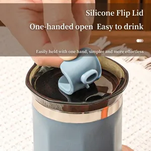 304 stainless steel coffee tumbler with blue silicone flip lid for easy one-hand use