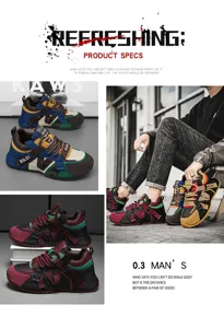 Vue détaillée de baskets en patchwork pour hommes à la mode avec semelles antidérapantes.